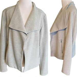 EUC Calvin Klein Textured Knit Drape Fly Away Open Front Ribbed Jacket Gray M